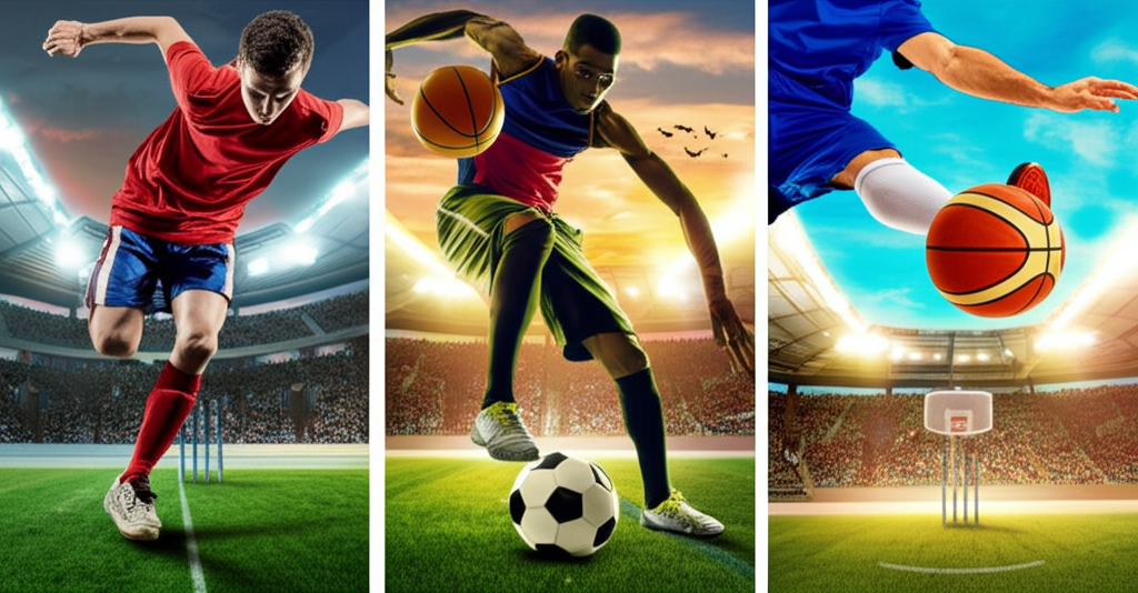 Various sports activities including futsal, cricket, and basketball